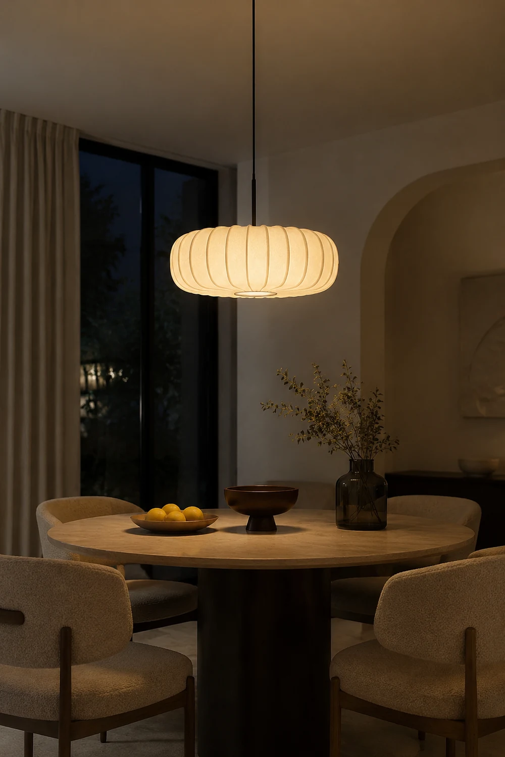 Wabi-Sabi White Fabric Drum Pendant Light - Lumpaz
