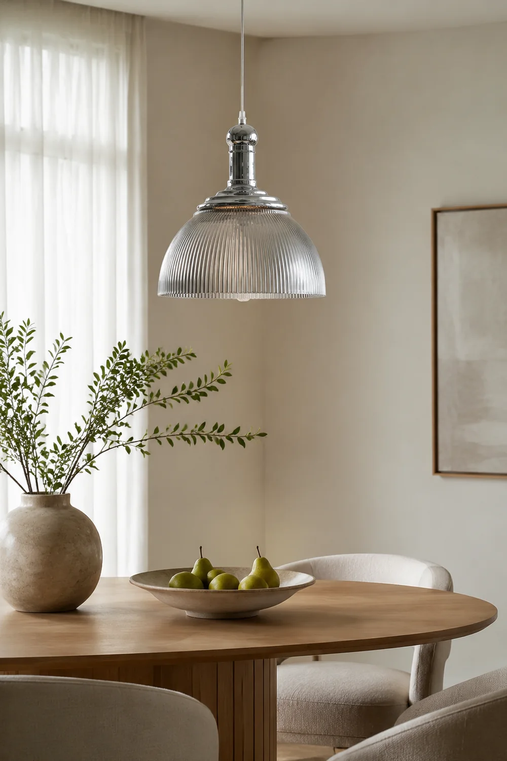Vintage Glass Ribbed Chrome Pendant Light - Lumpaz