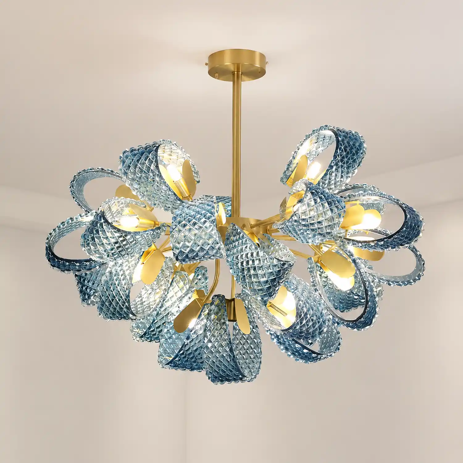 Luxury Style Gorgeous Blue Chandelier Modern Copper Glass Chandelier - Lumpaz