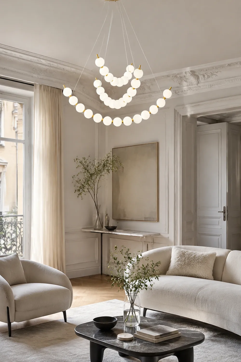 Unique Pearl Design White Ball LED Necklace Chandelier - Lumpaz