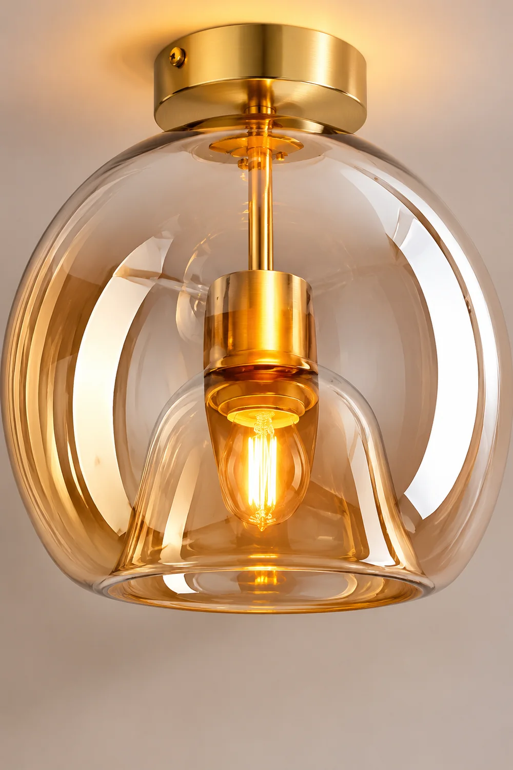 Retro Copper Glass Semi Flush Mount Ceiling Light - Lumpaz