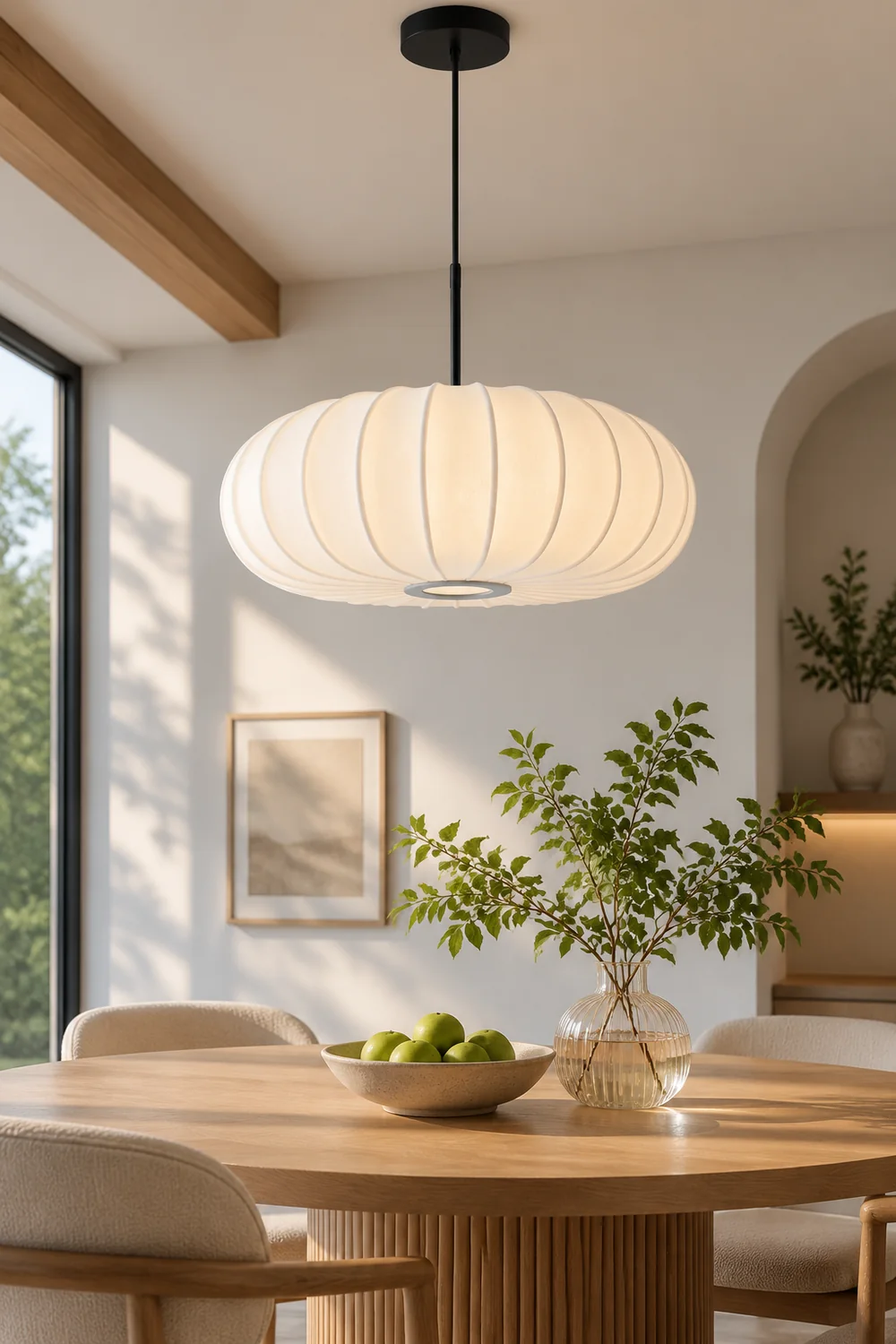 Wabi-Sabi White Fabric Drum Pendant Light - Lumpaz