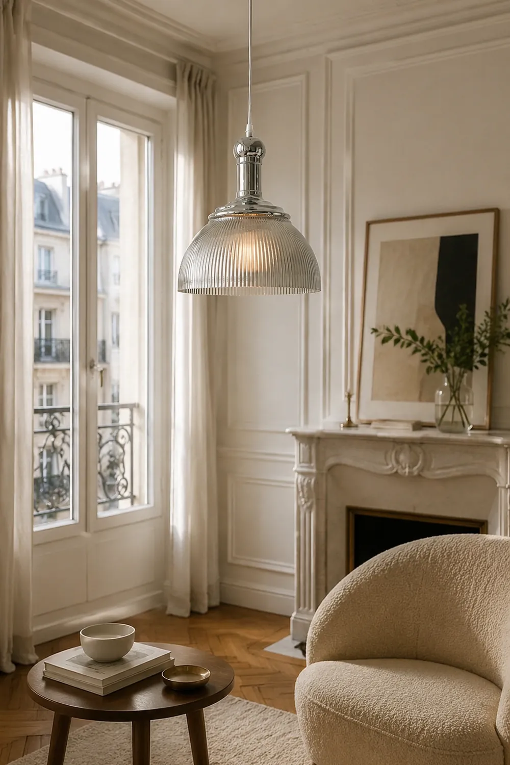 Vintage Glass Ribbed Chrome Pendant Light - Lumpaz