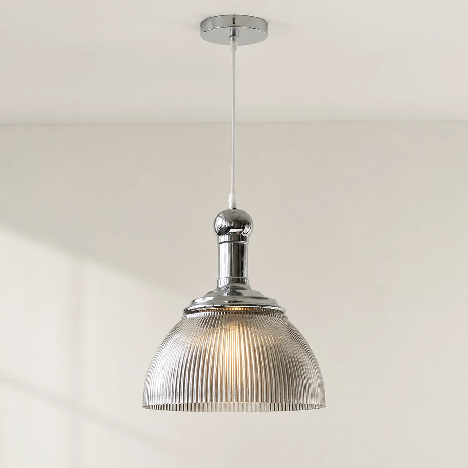 Vintage Glass Ribbed Chrome Pendant Light - Lumpaz