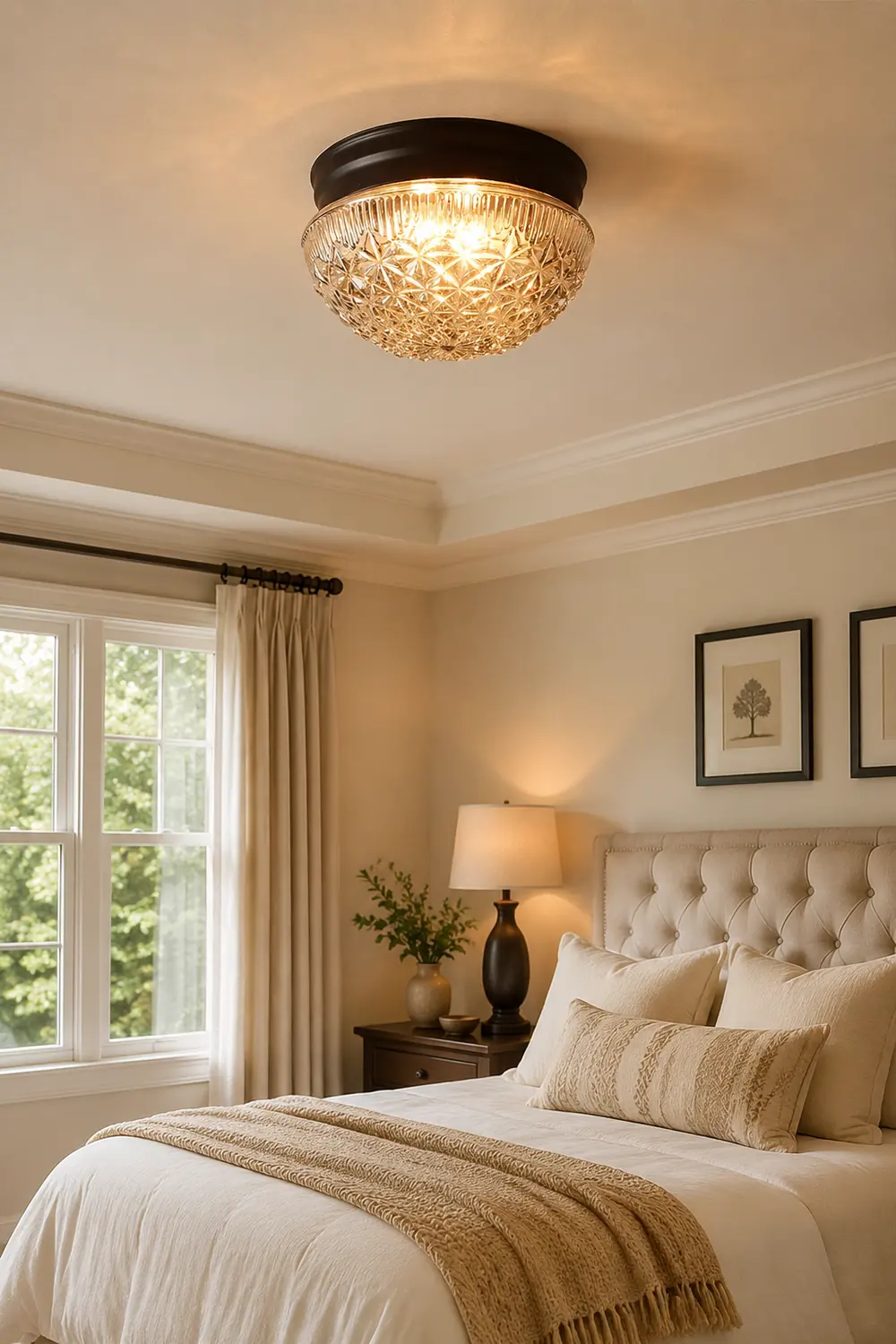 Clear Ribbed Glass Ceiling Light Fixture for Bedroom - Lumpaz