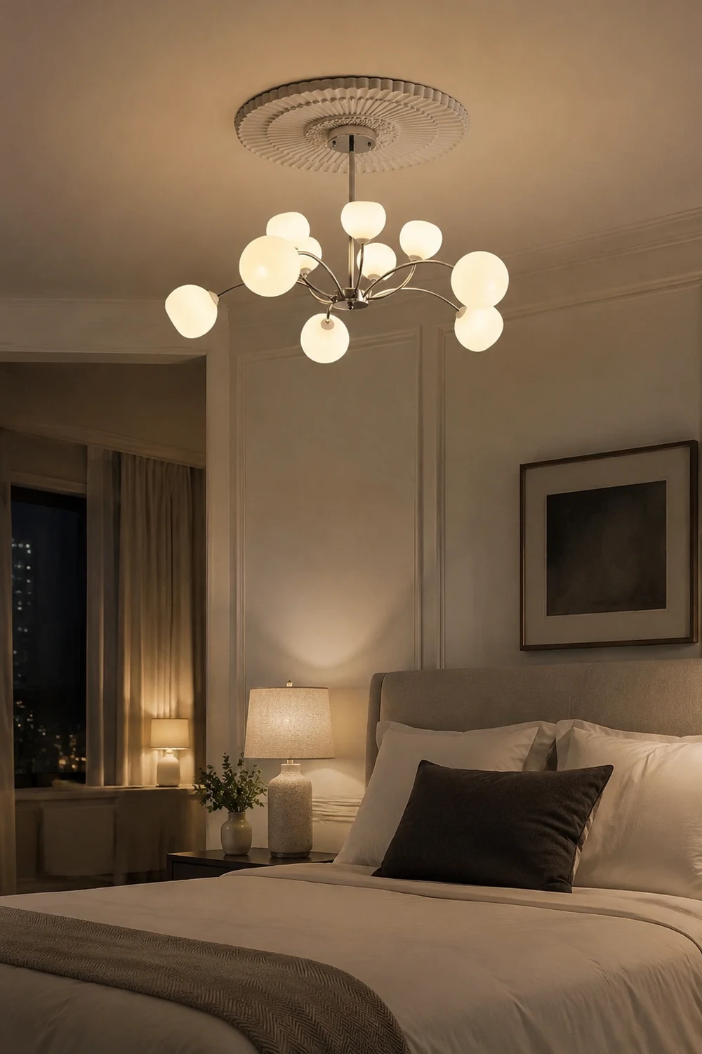 White Glass Globe Sputnik Shape Chandelier - Lumpaz