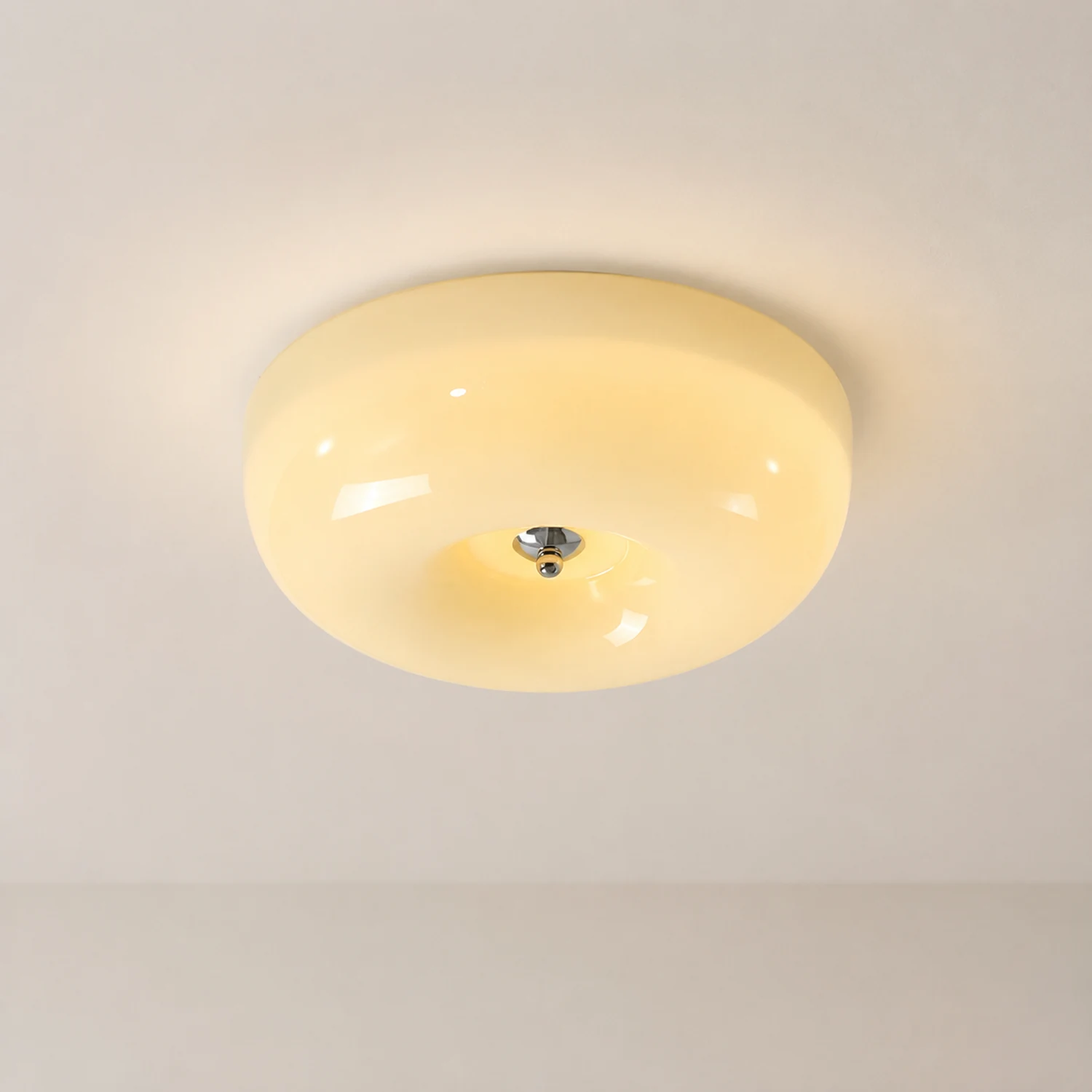 Cream Round Ceiling Lamp Simple Glass Ceiling Light For Bedroom - Lumpaz