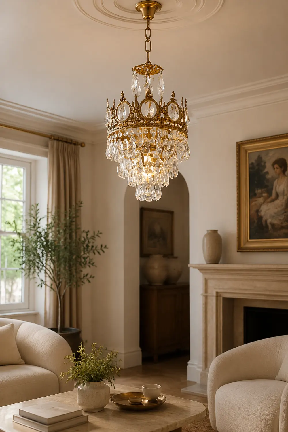 Retro French Gold Crystal Chandelier - Lumpaz