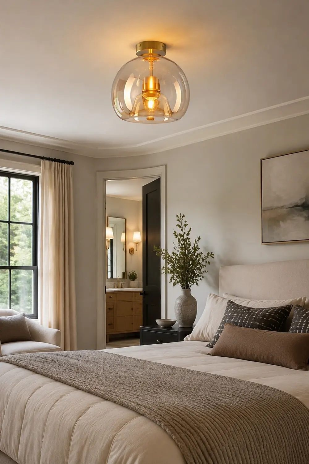 Retro Copper Glass Semi Flush Mount Ceiling Light - Lumpaz