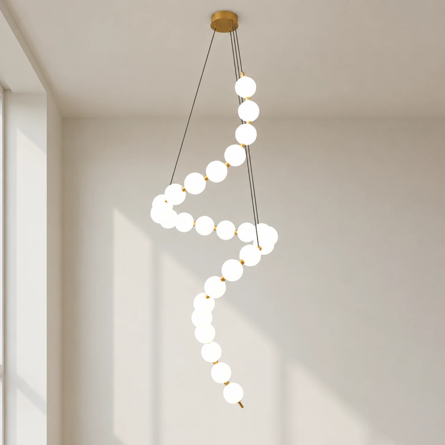 White LED Pearl Necklace Chandelier For Stair - Lumpaz