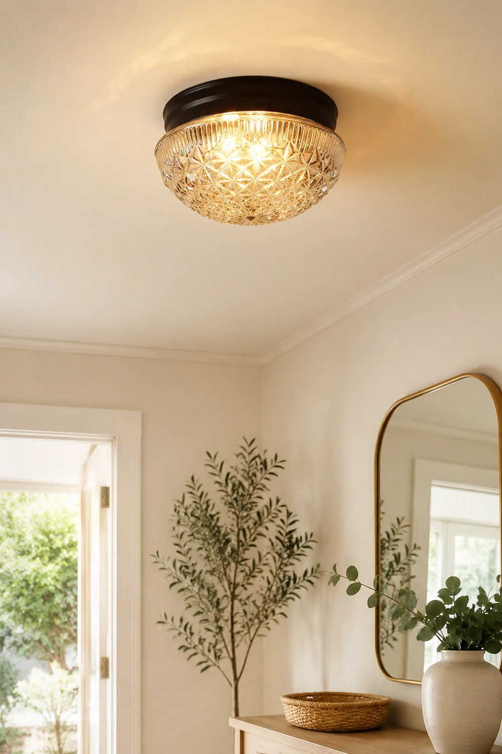 Clear Ribbed Glass Ceiling Light Fixture for Bedroom - Lumpaz