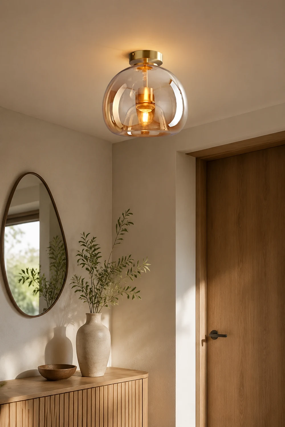 Retro Copper Glass Semi Flush Mount Ceiling Light - Lumpaz