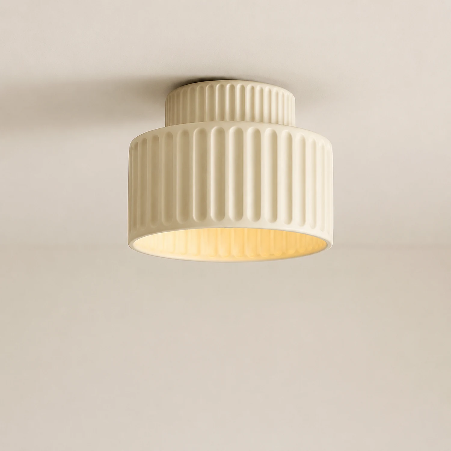 Vintage Cream Style Drum Semi Flush Mount Ceiling Lamp - Lumpaz