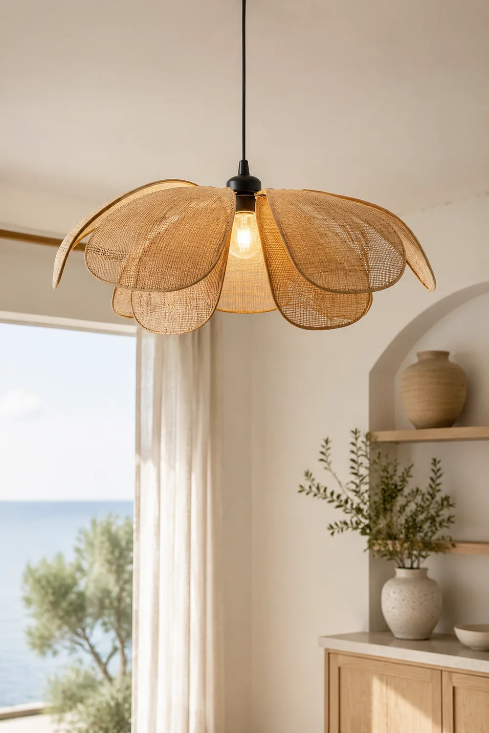 Vintage Petal Rattan Ceiling Pendant Light - Lumpaz