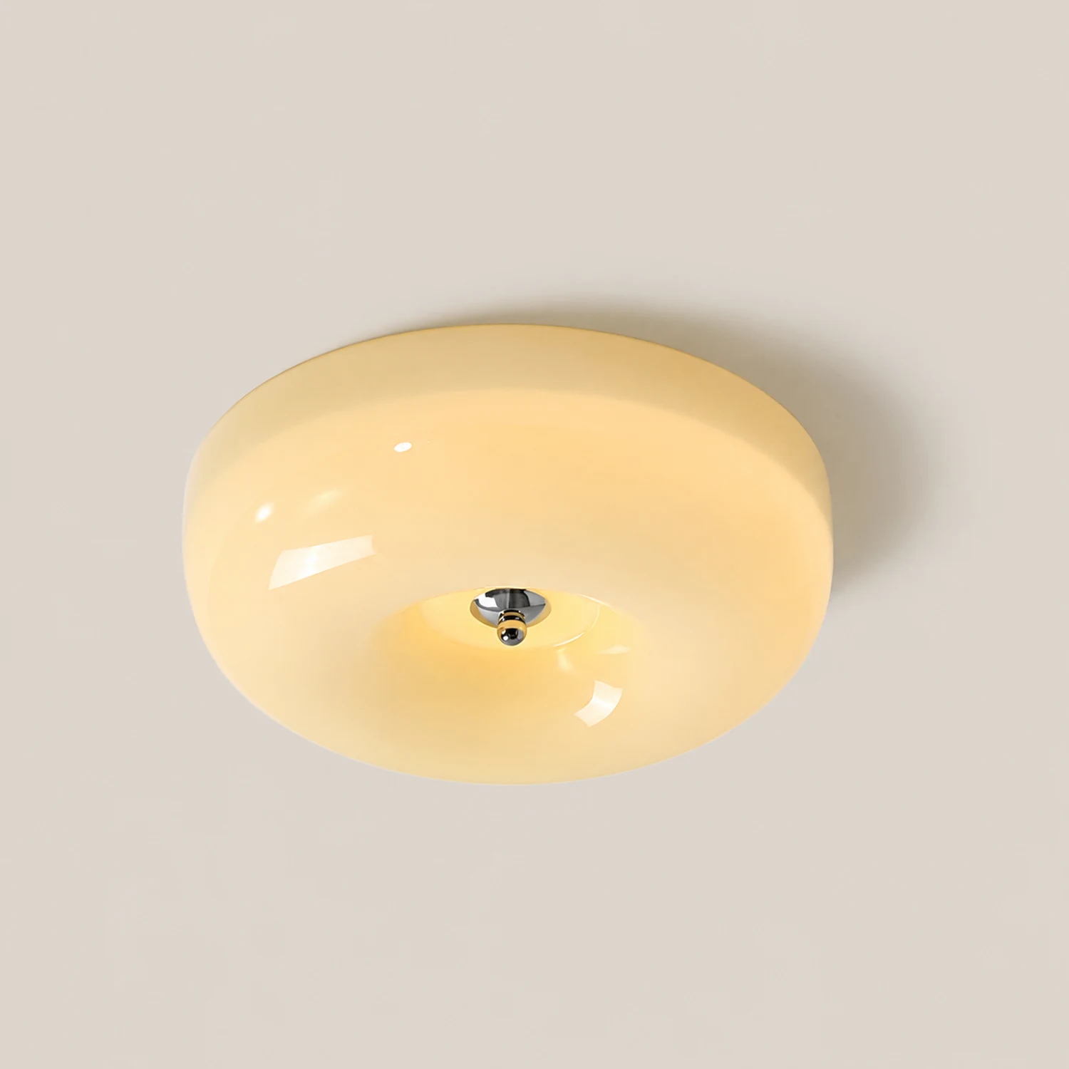 Cream Round Ceiling Lamp Simple Glass Ceiling Light For Bedroom - Lumpaz