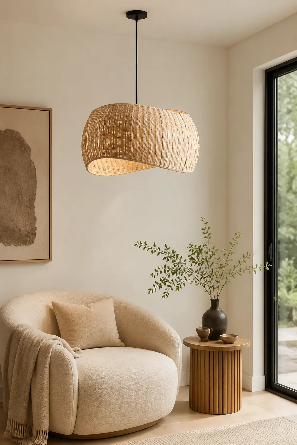 Natural Wicker Hanging Light Rattan Pendant Lampshade - Lumpaz