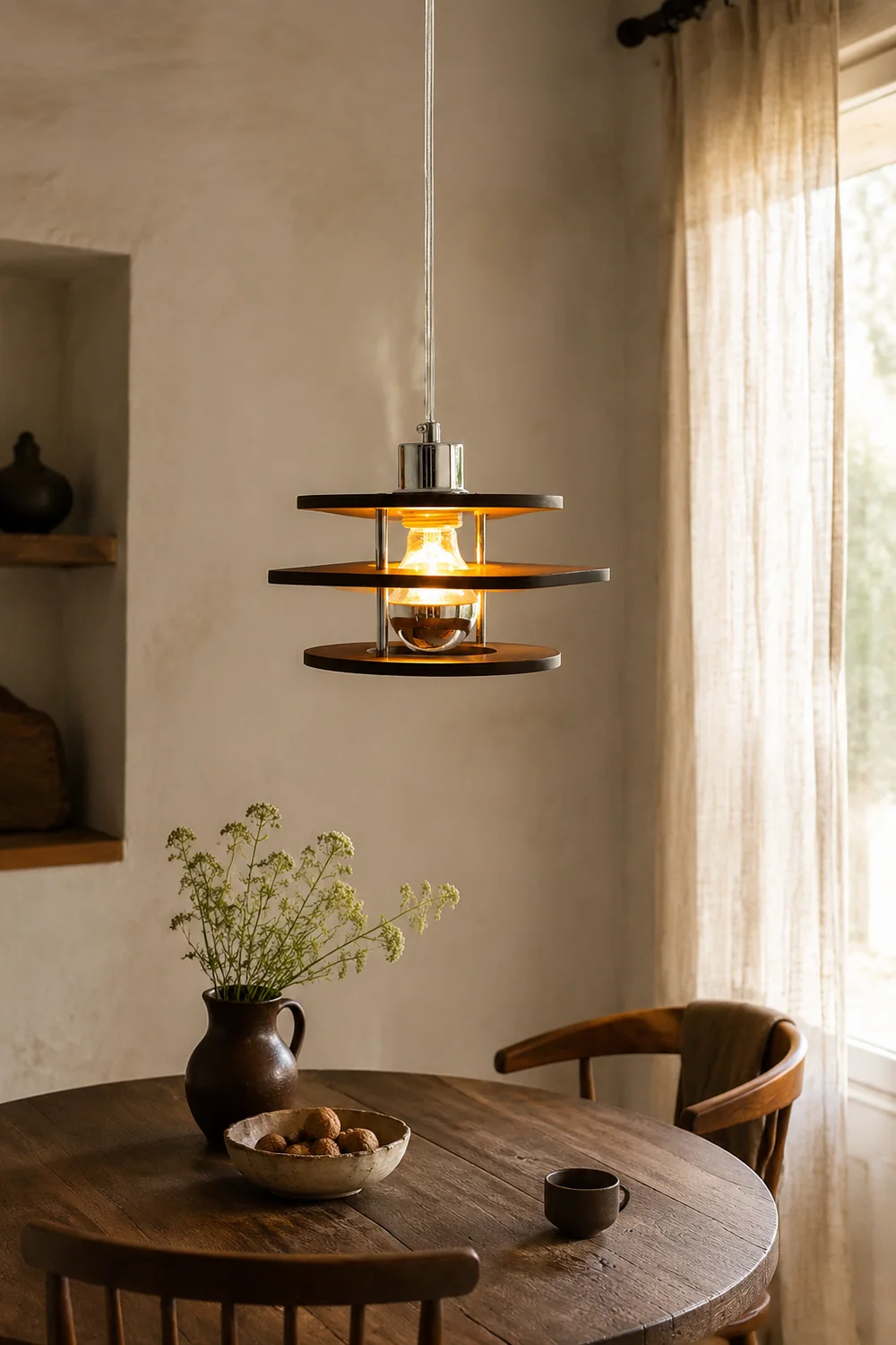 Retro Walnut Indoor Pendant Light For Dining Room - Lumpaz