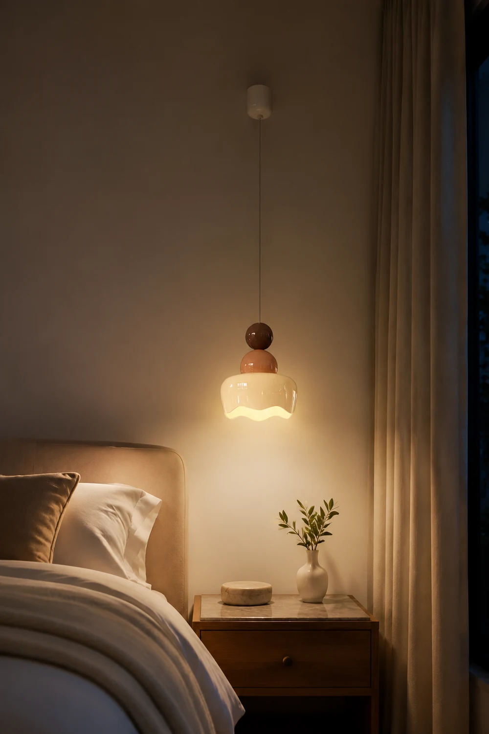 Cream Sunny Bedroom Bedside Pendant Lamp - Lumpaz