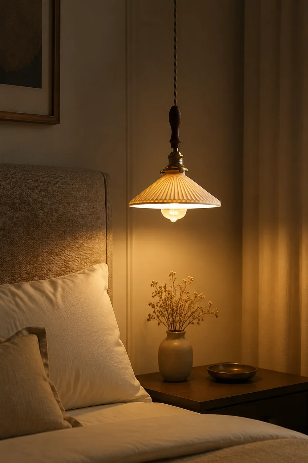 Modern Ceramics Retro Pleated Pendant Light For Living Room - Lumpaz