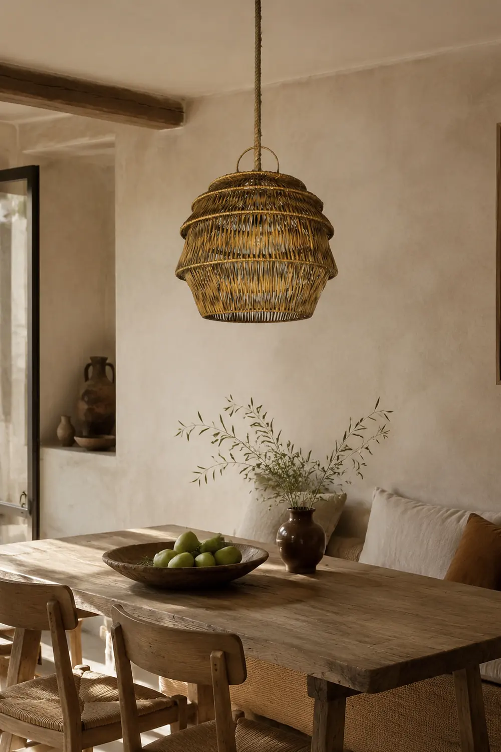 Retro Rattan Basket Pendant Light For Living Room - Lumpaz