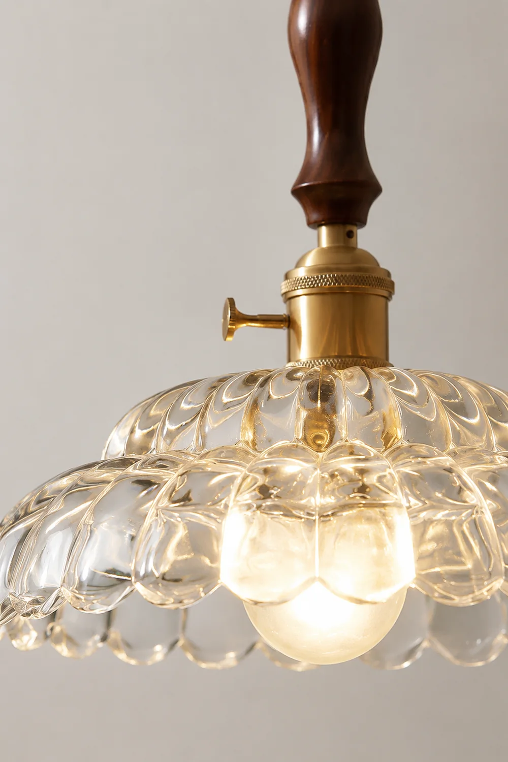 Contemporary Copper Glass Pendant Light with Wooden Handle - Lumpaz
