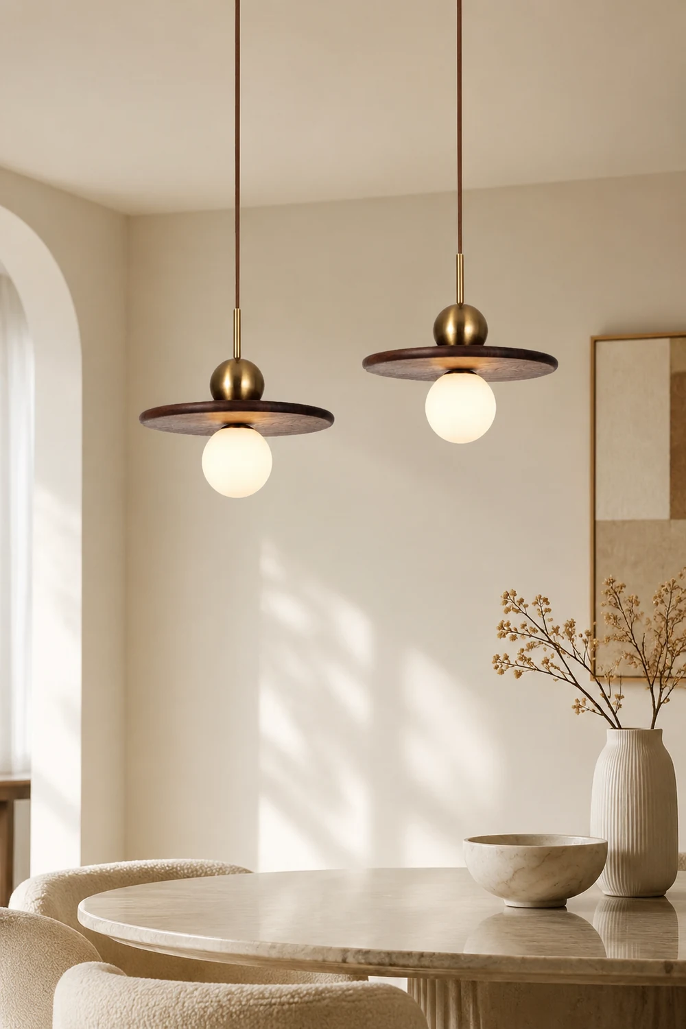 Flying Saucer Walnut Pendant Light - Lumpaz