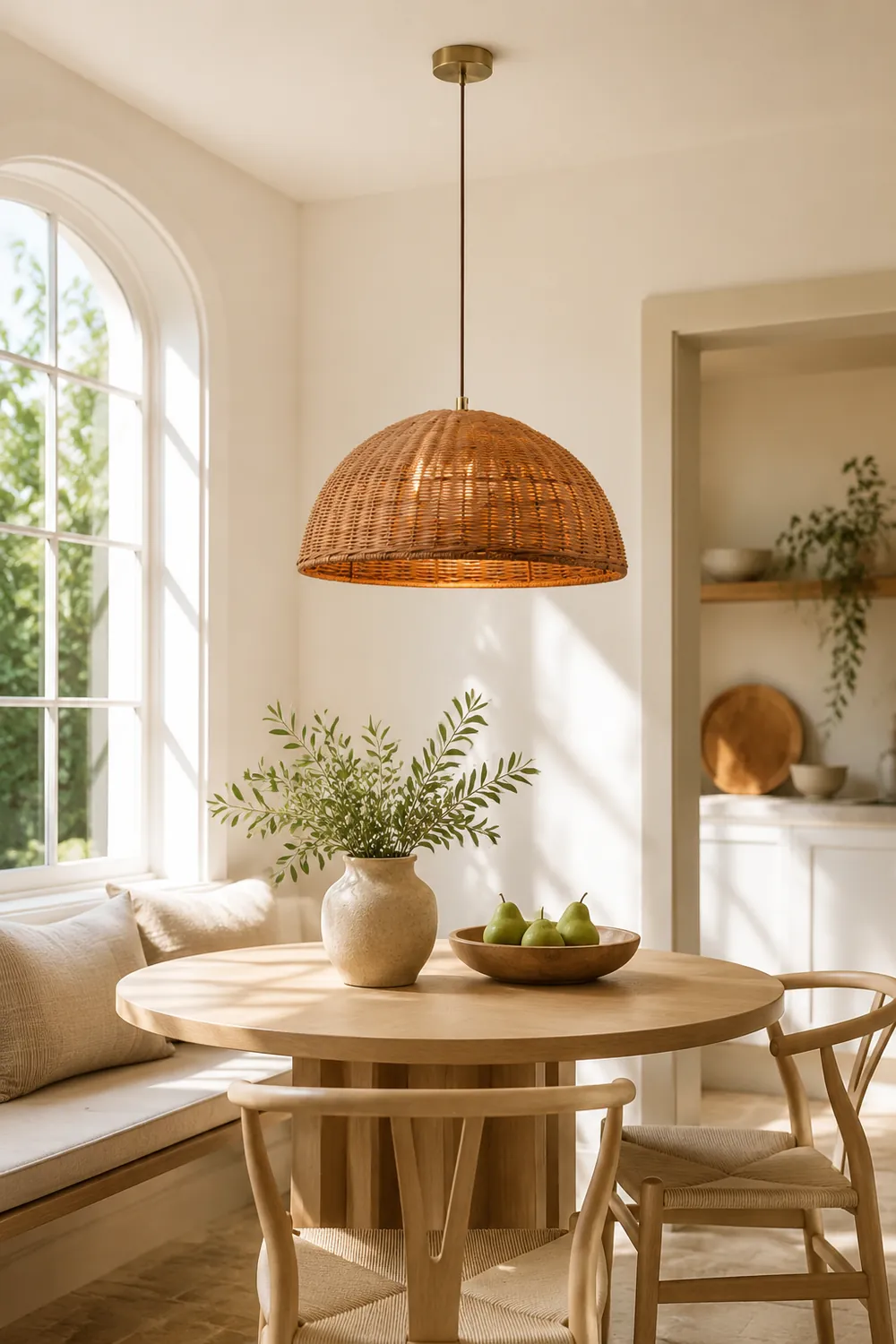 Retro Rattan Dome Pendant Light For Dining Room - Lumpaz