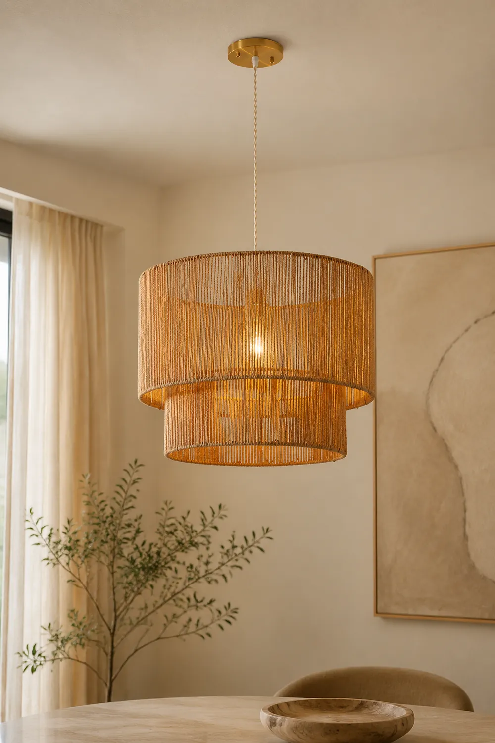 Retro Rope Woven Dining Room Pendant Light - Lumpaz