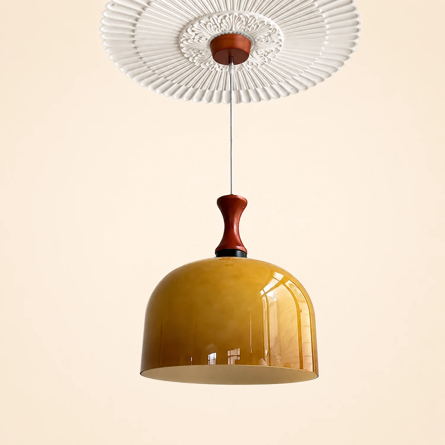 Vintage 1-Light Retro Glass Flat Ball Pendant Fixture - Lumpaz