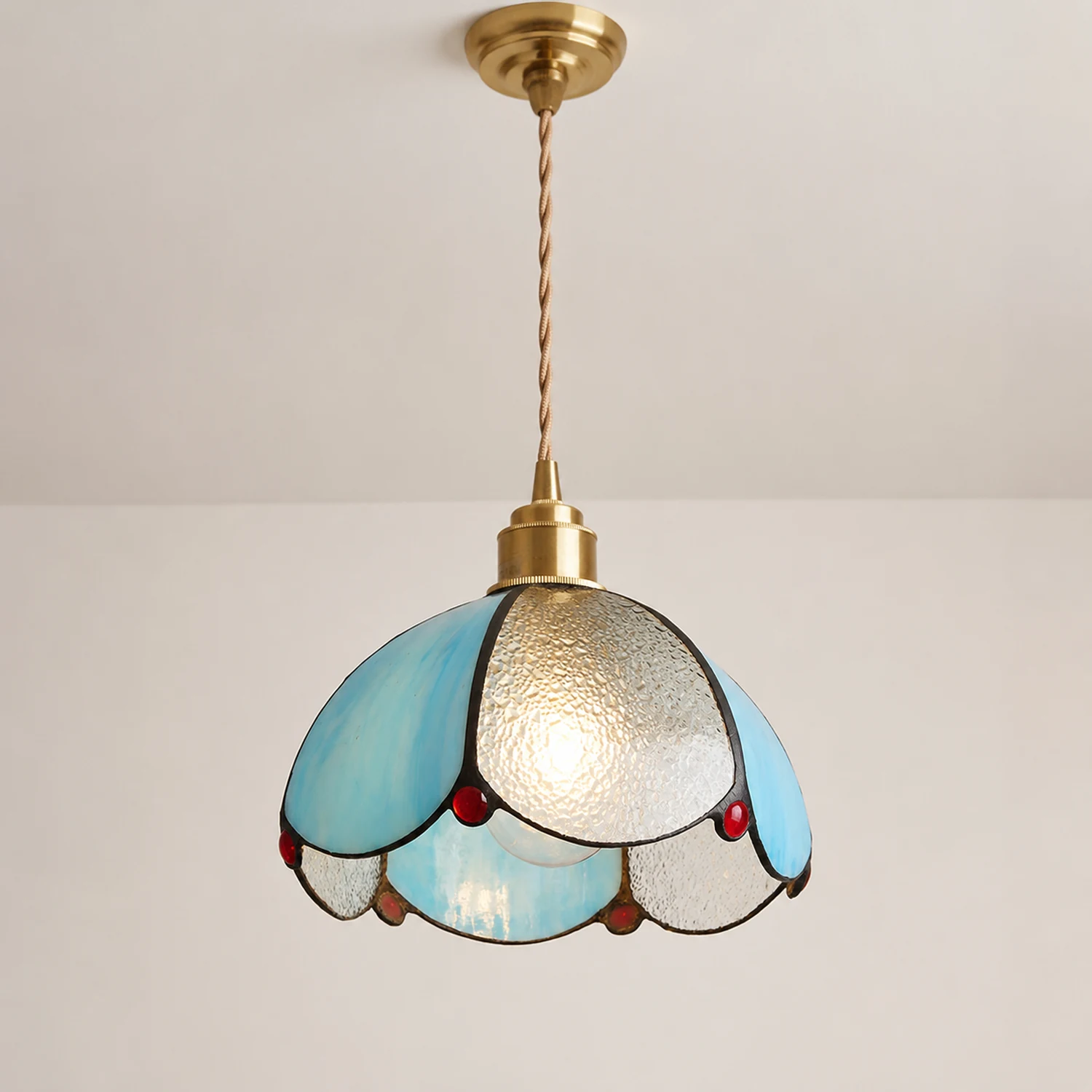Vintage Stained Glass Dome Tiffany Pendant Light - Lumpaz