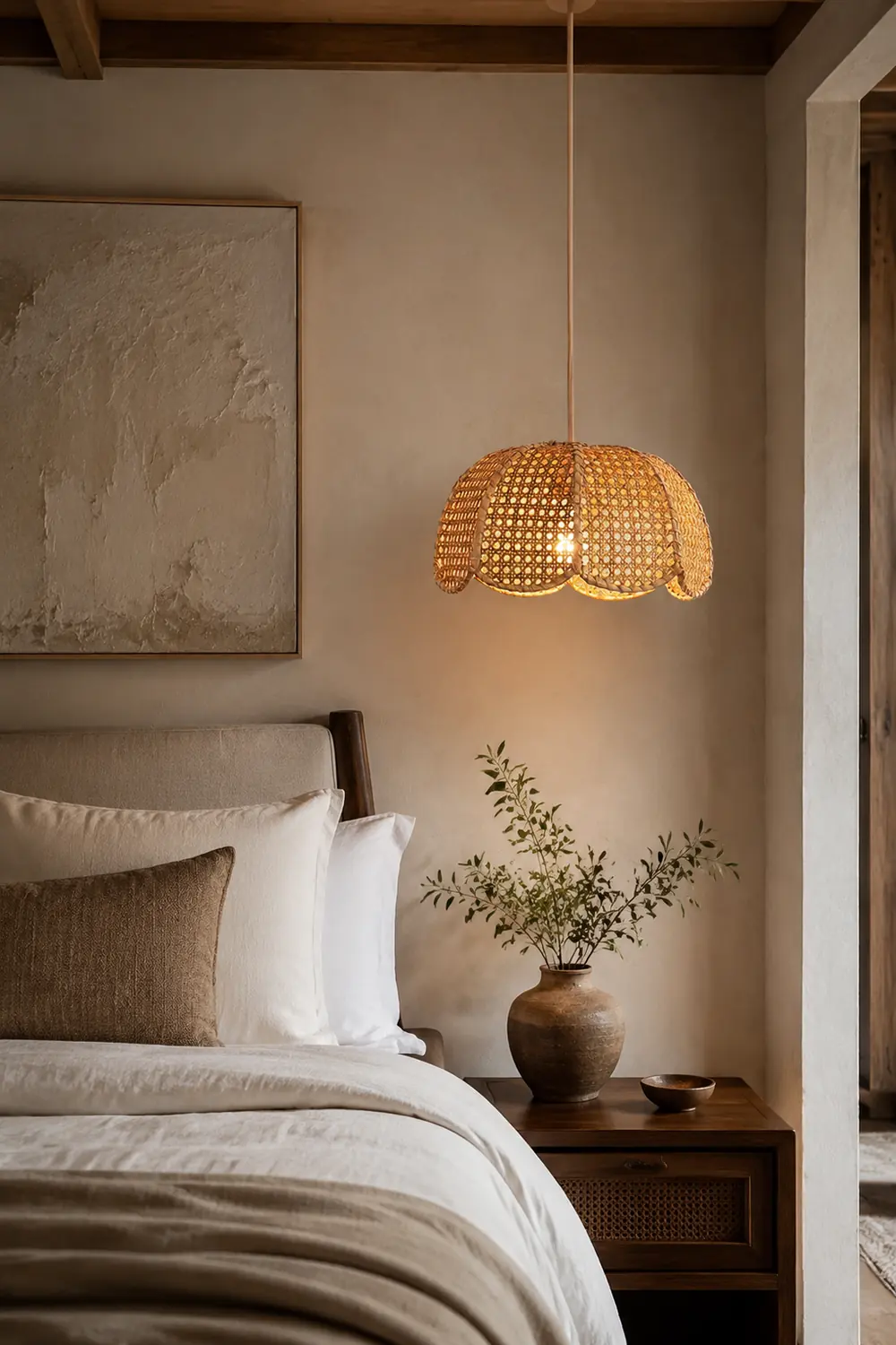 Short Round Rattan Natural Woven Lampshade Pendant Light - Lumpaz