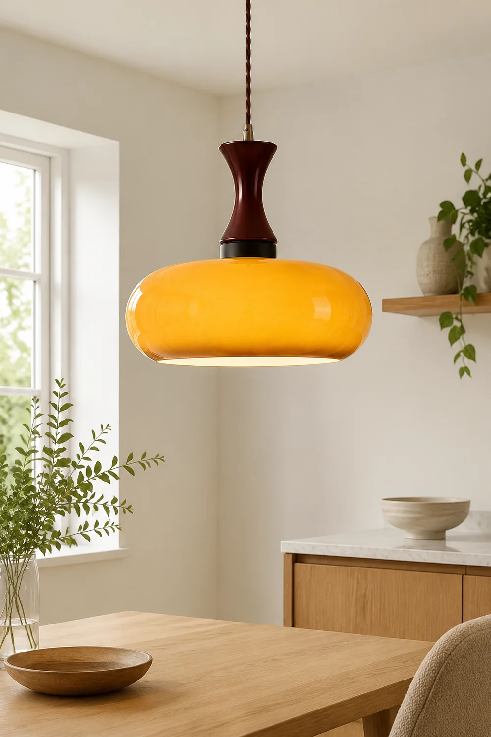 Wooden Yellow Dome Pendant Light for Kitchen Islands - Lumpaz