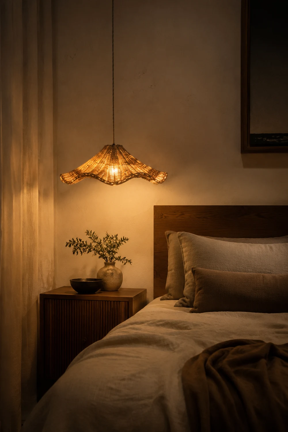 Boho Wicker Rattan Farmouse Pendant Light - Lumpaz