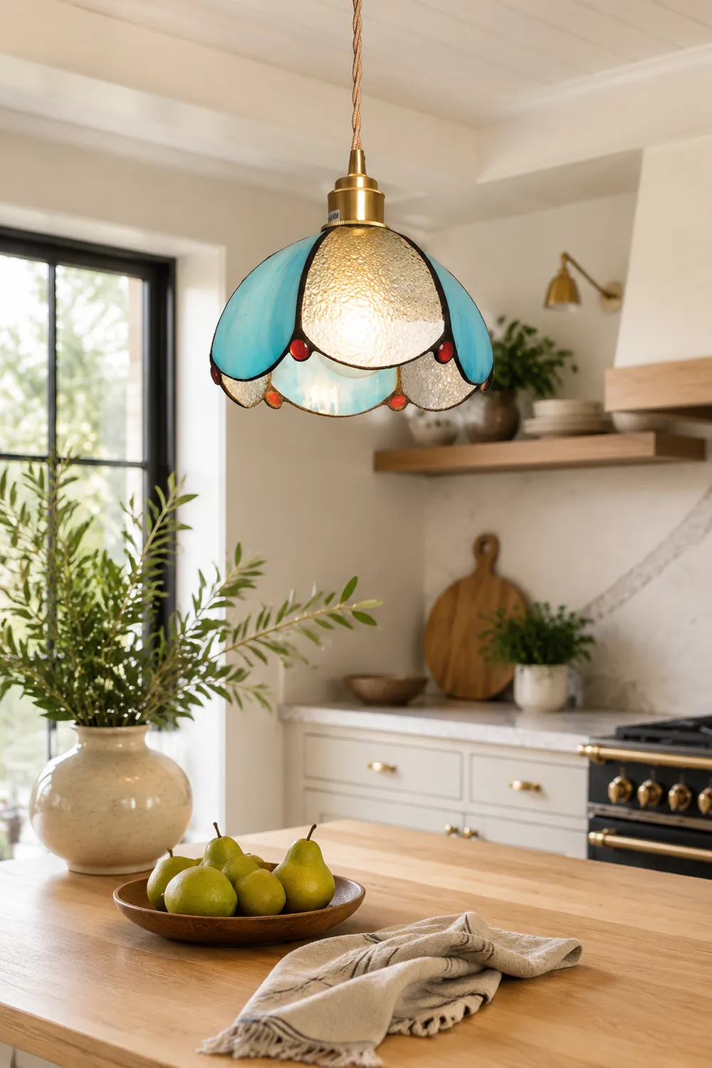 Vintage Stained Glass Dome Tiffany Pendant Light - Lumpaz