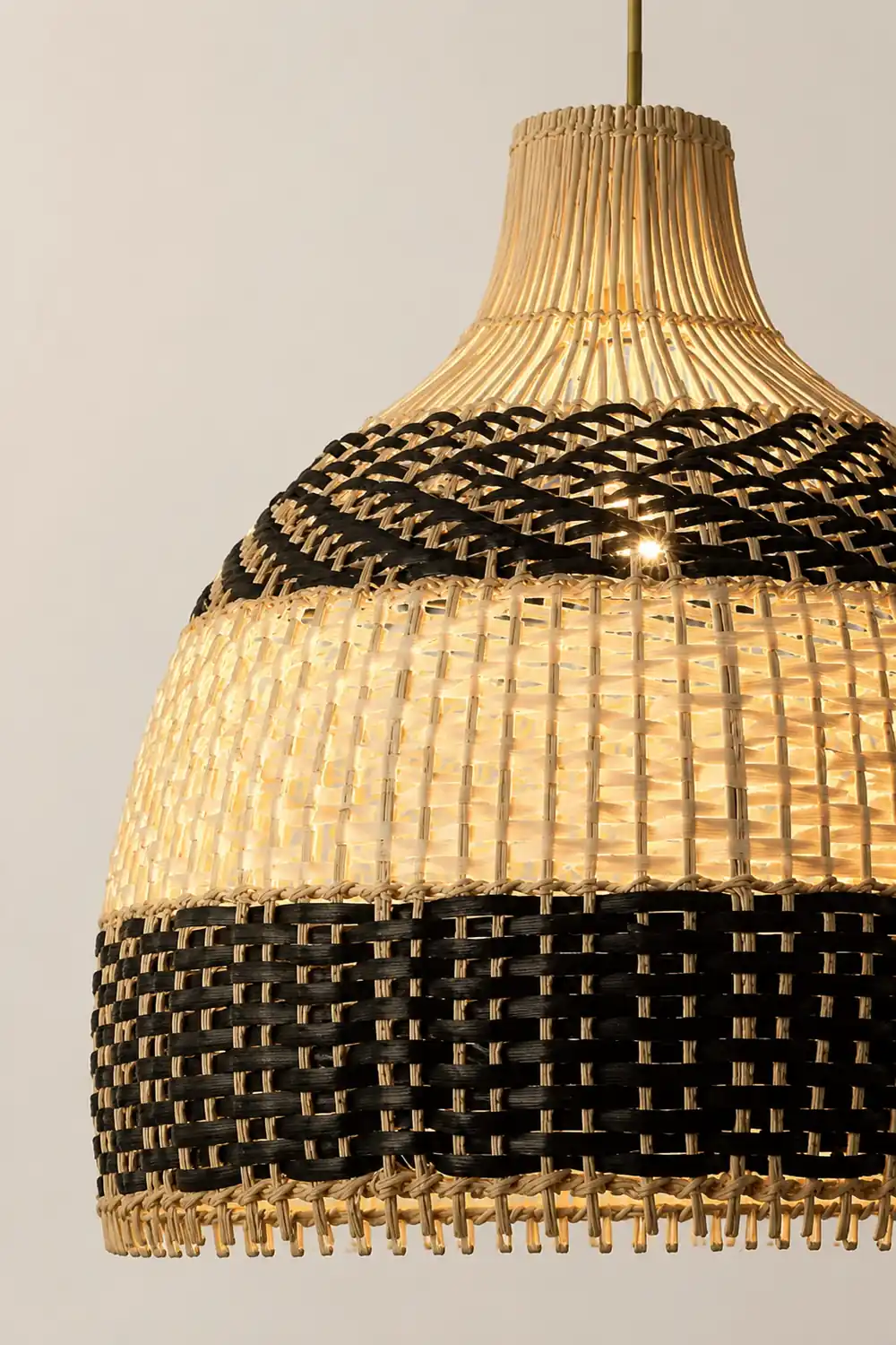 Vintage Rattan Handwoven White and Black Pendant Light - Lumpaz