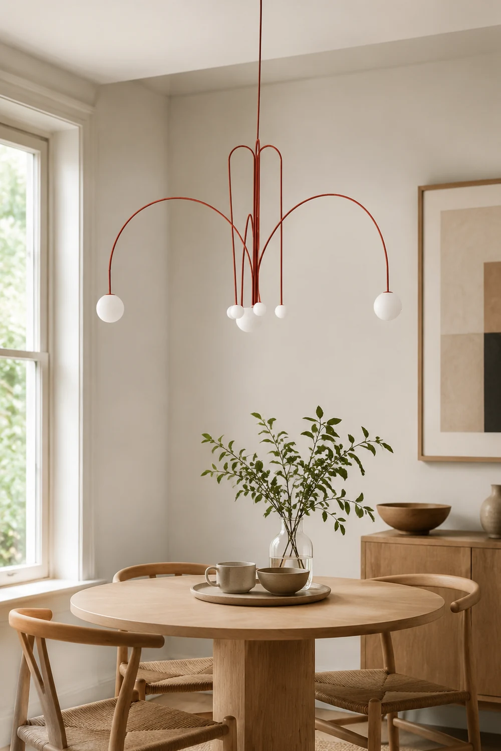 Red Art Deco Long Line Type Metal Pendant Light - Lumpaz