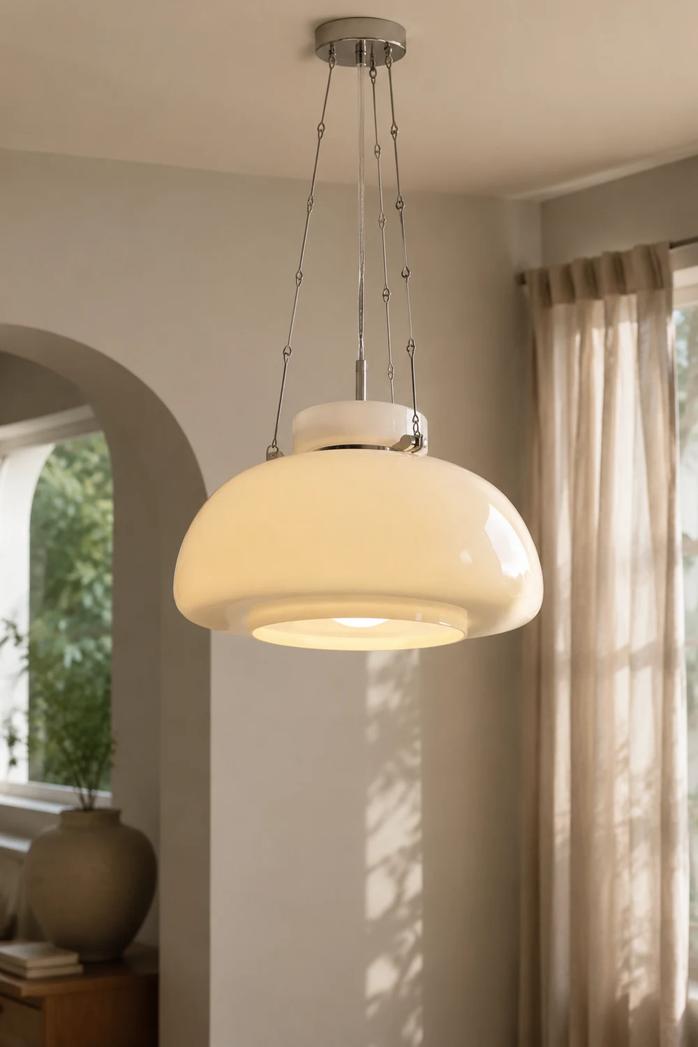 Vintage Milk Dome Glass Pendant Light - Lumpaz