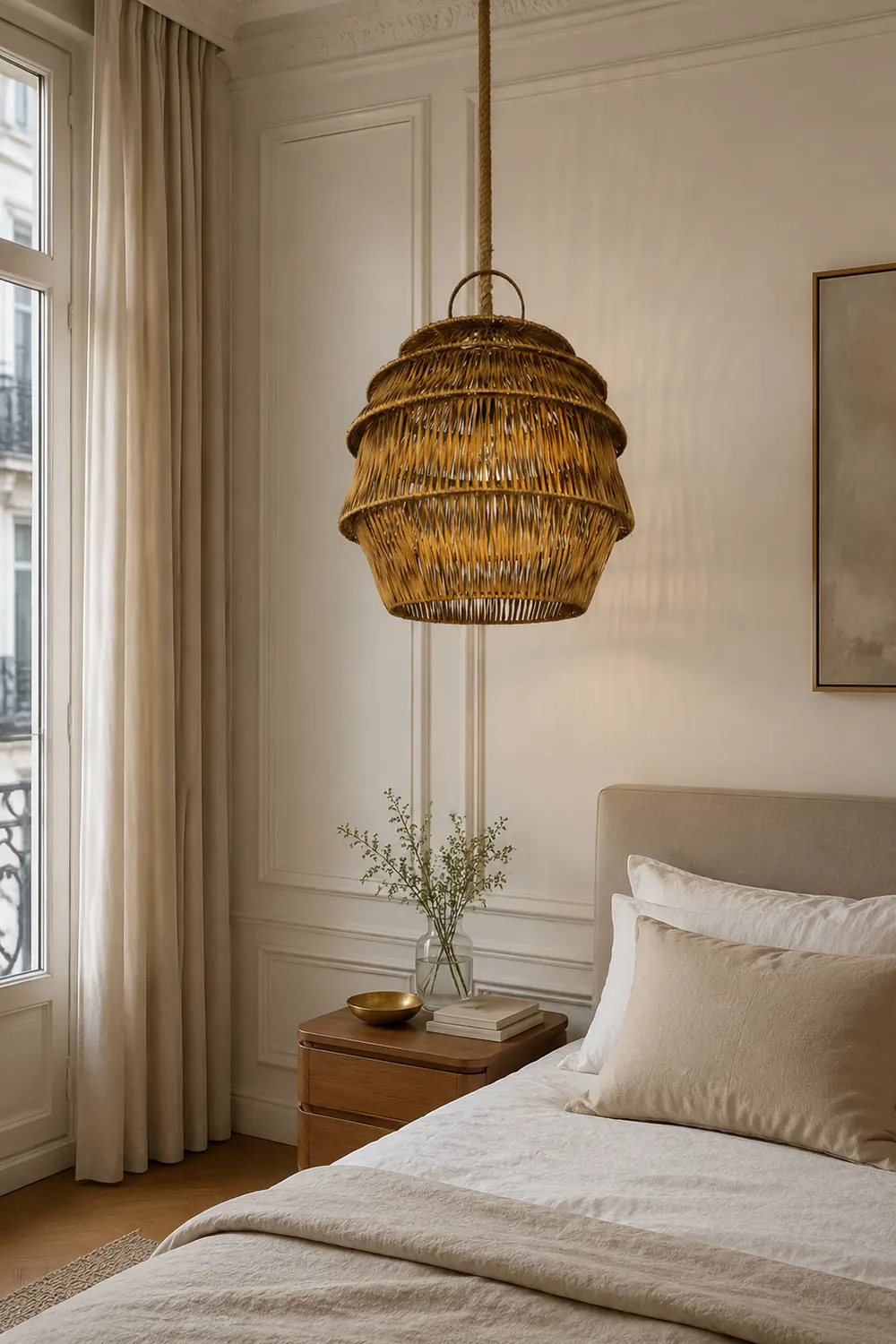 Retro Rattan Basket Pendant Light For Living Room - Lumpaz