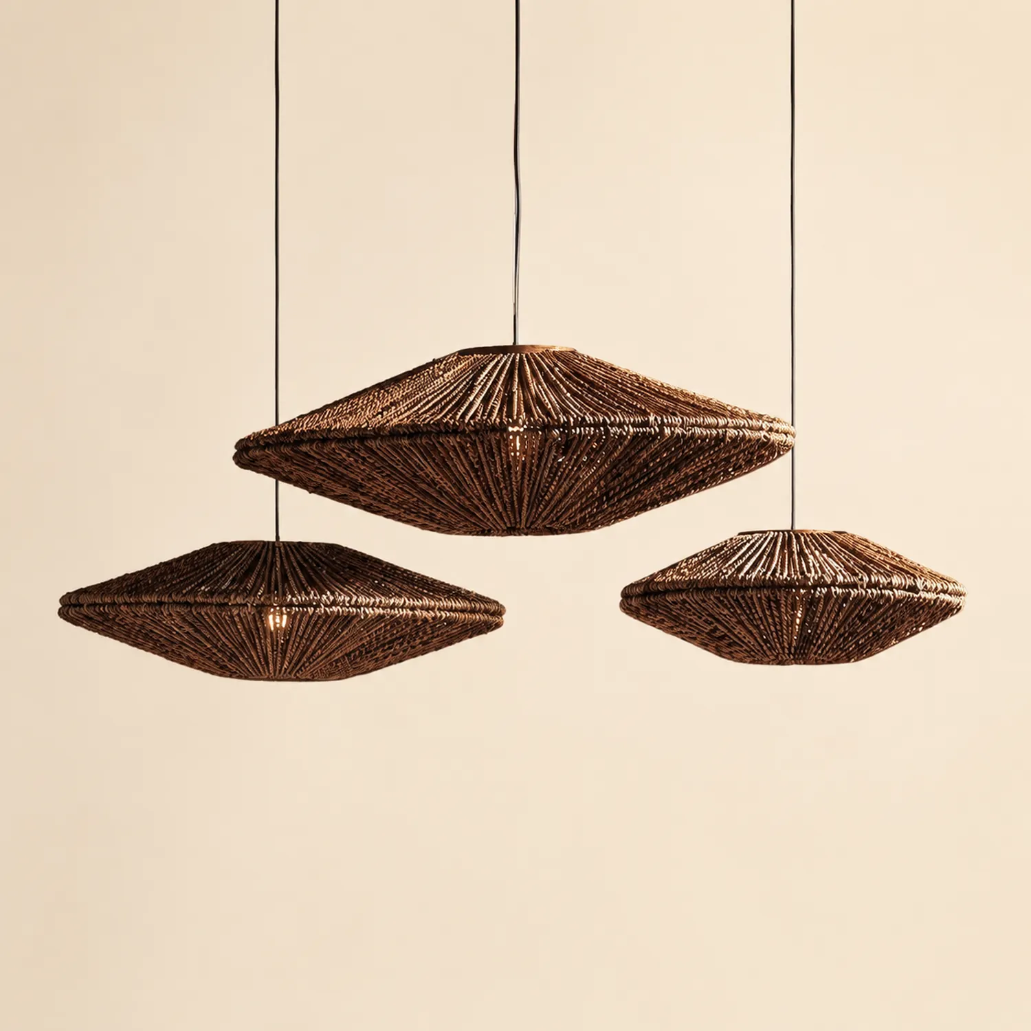 Rustic Rattan Brown Pendant Lights - Lumpaz