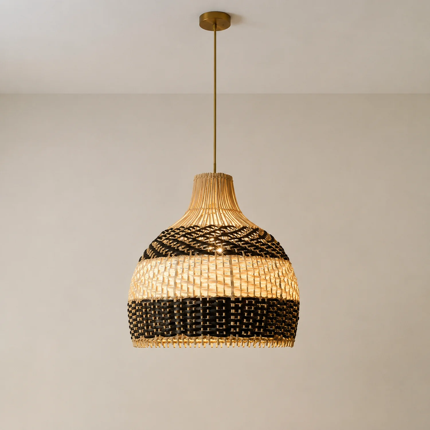 Vintage Rattan Handwoven White and Black Pendant Light - Lumpaz