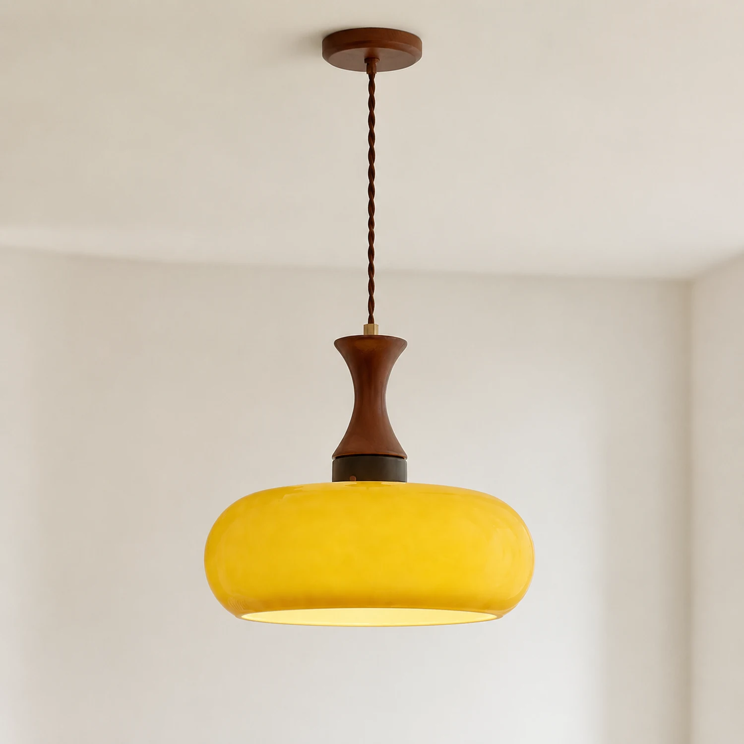Wooden Yellow Dome Pendant Light for Kitchen Islands - Lumpaz