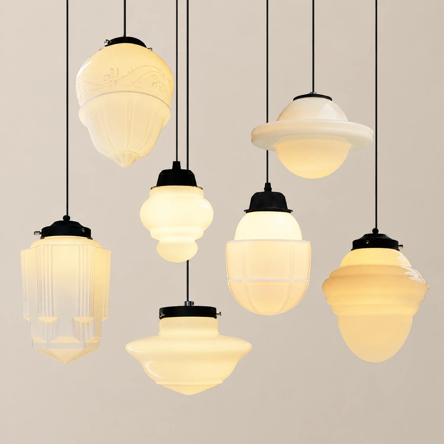Retro Milk White Glass Geometric Jar Pendant Light - Lumpaz