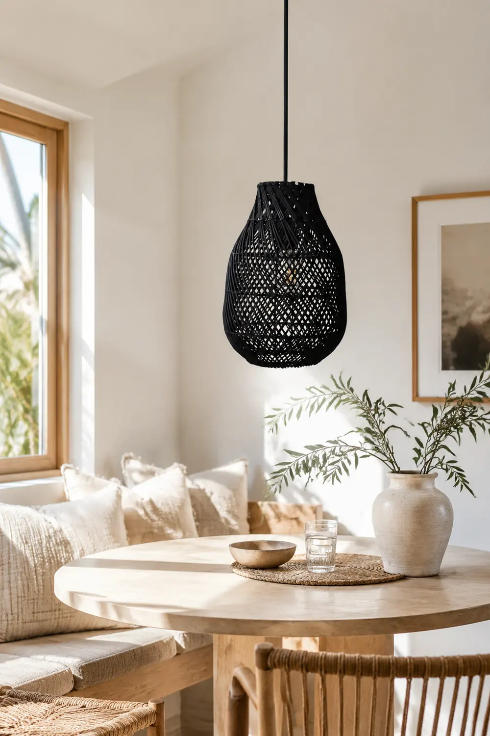 Classic Farmhouse Black Rattan Handwoven Pendant Light - Lumpaz
