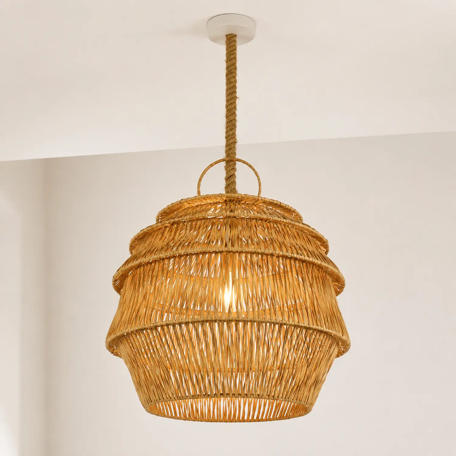 Retro Rattan Basket Pendant Light For Living Room - Lumpaz