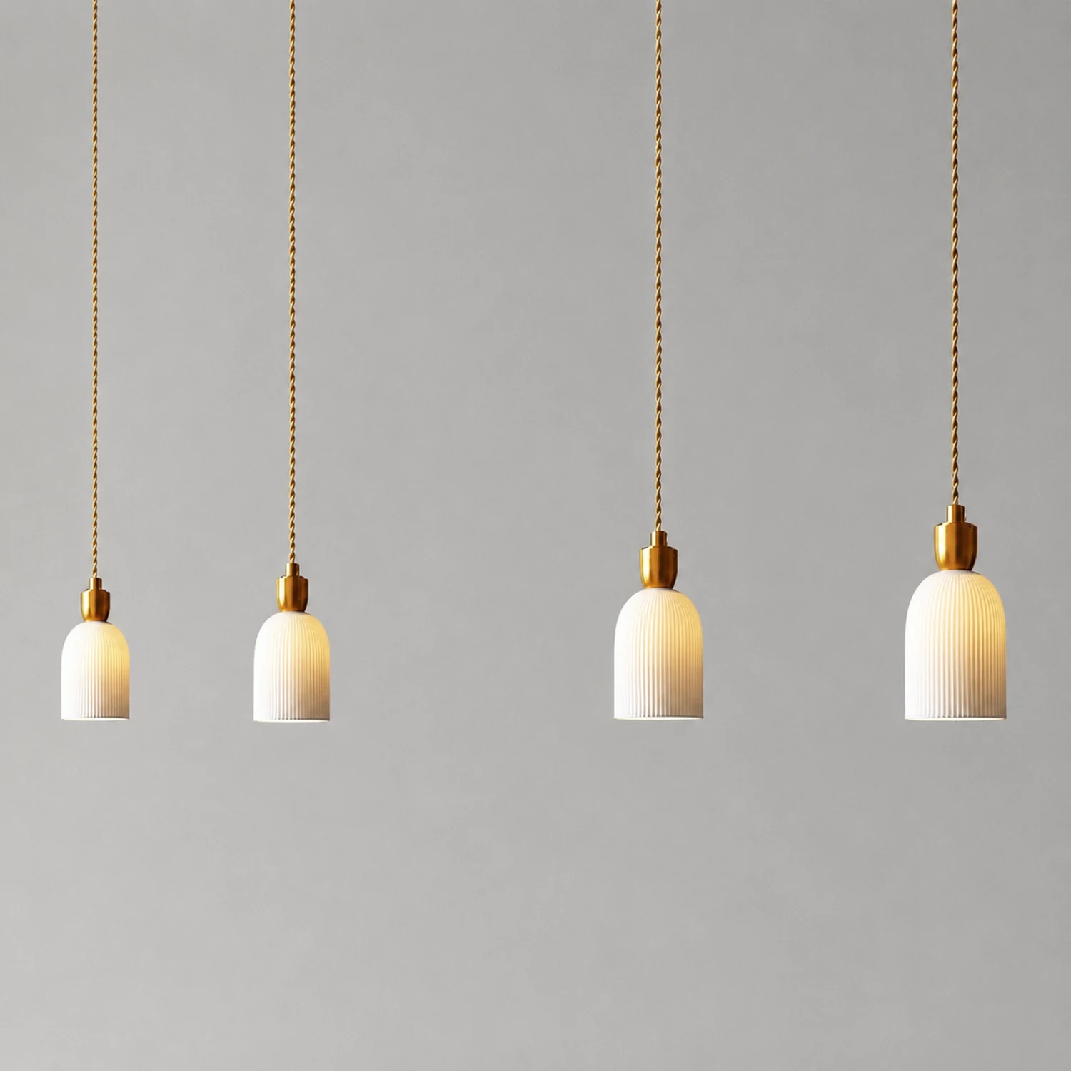 Retro Pleated Ceramic Brass Cocoon Pendant Lamp - Lumpaz