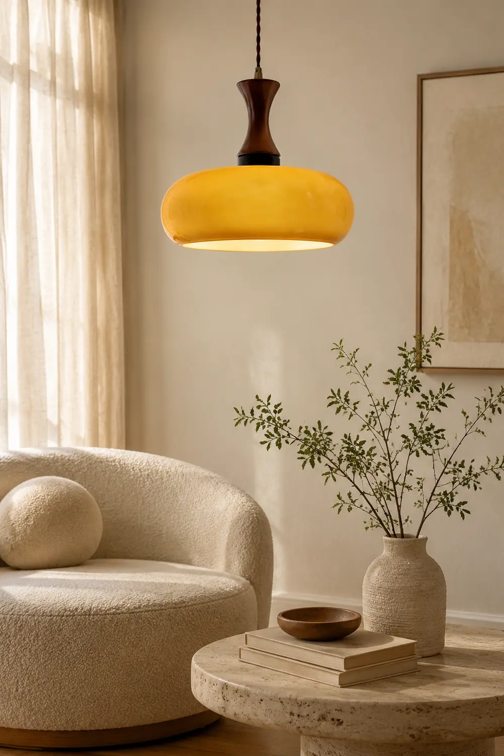 Wooden Yellow Dome Pendant Light for Kitchen Islands - Lumpaz