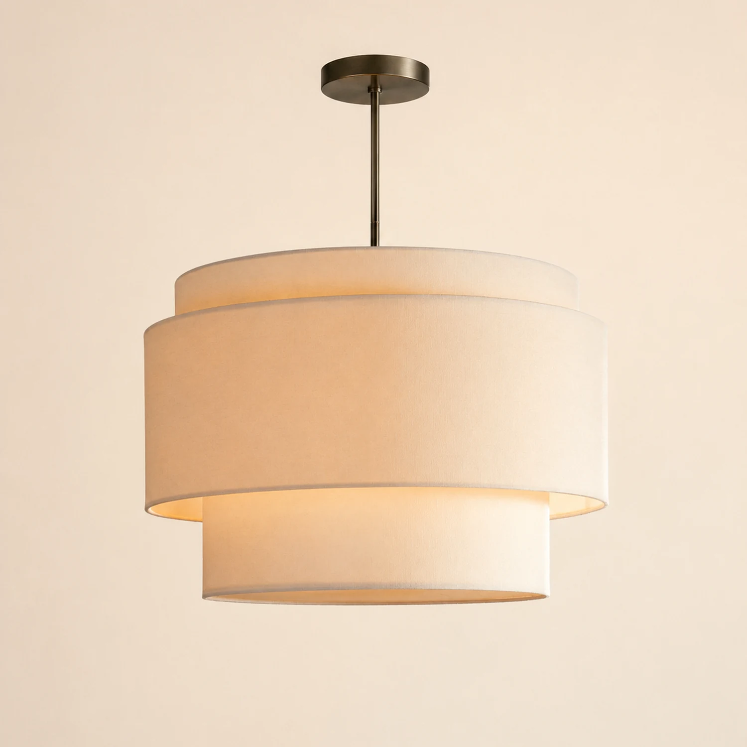 Beige Tiered Linen Drum Pendant Light - Lumpaz