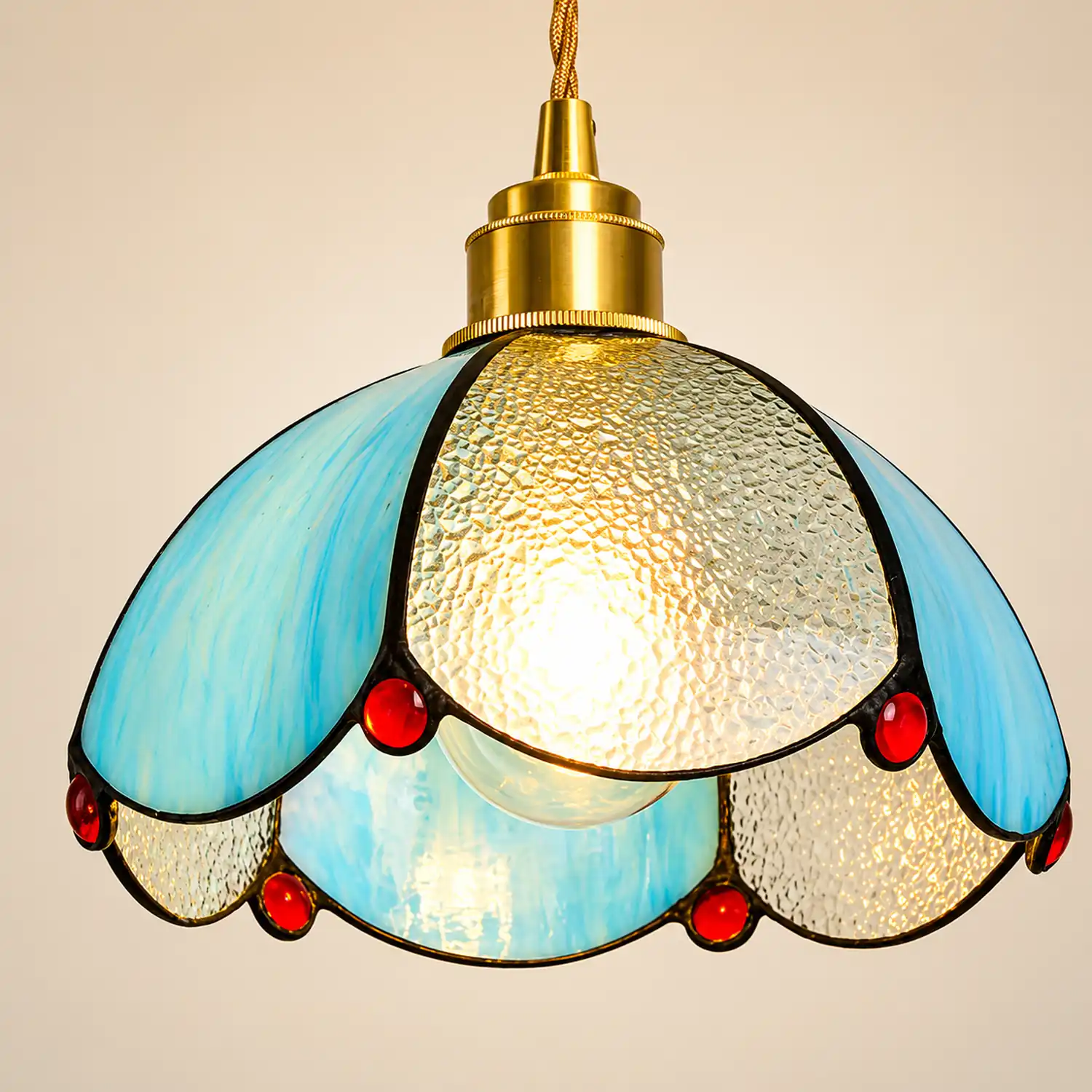 Vintage Stained Glass Dome Tiffany Pendant Light - Lumpaz