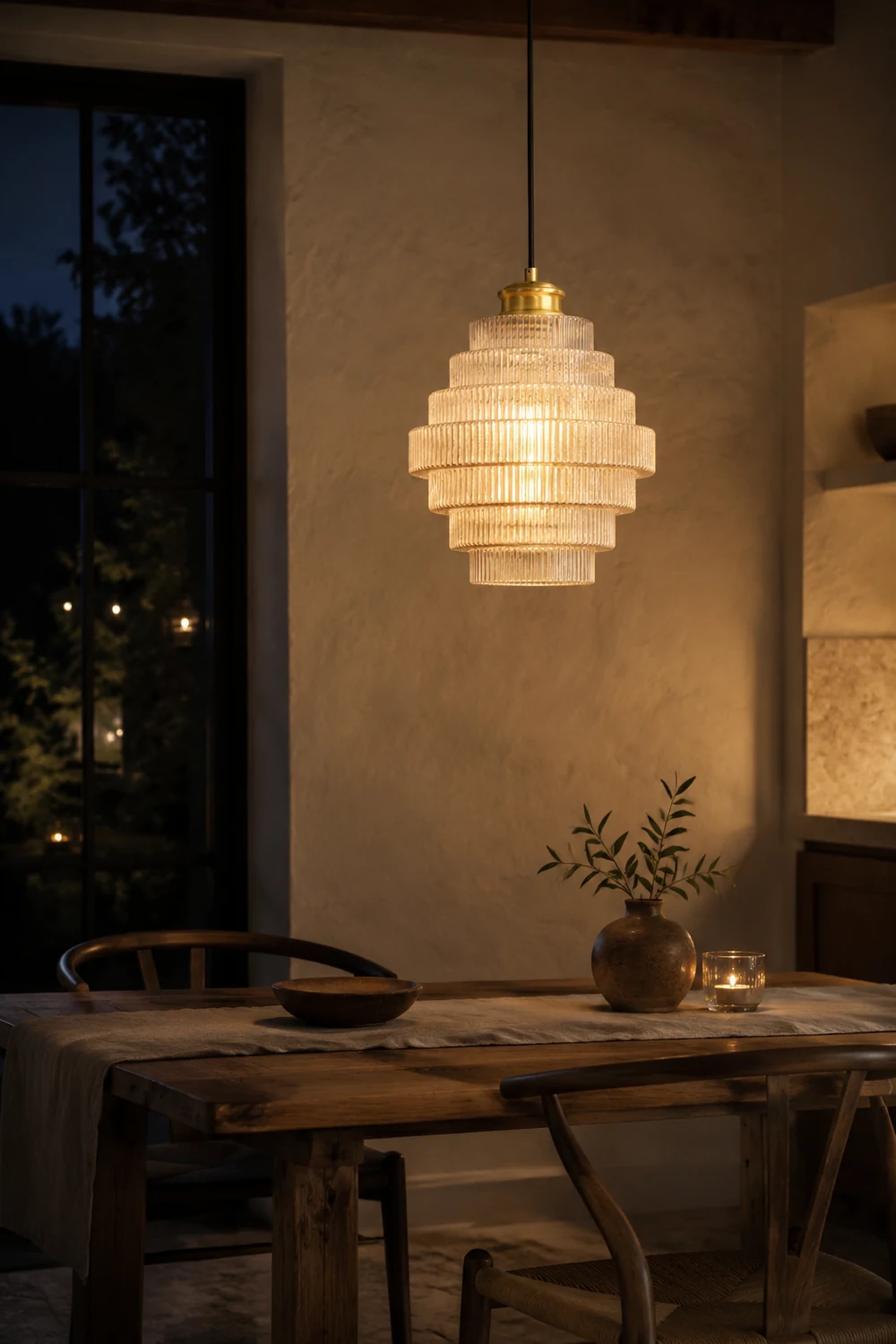 Antique Stripped Glass Brass Pendant Light - Lumpaz