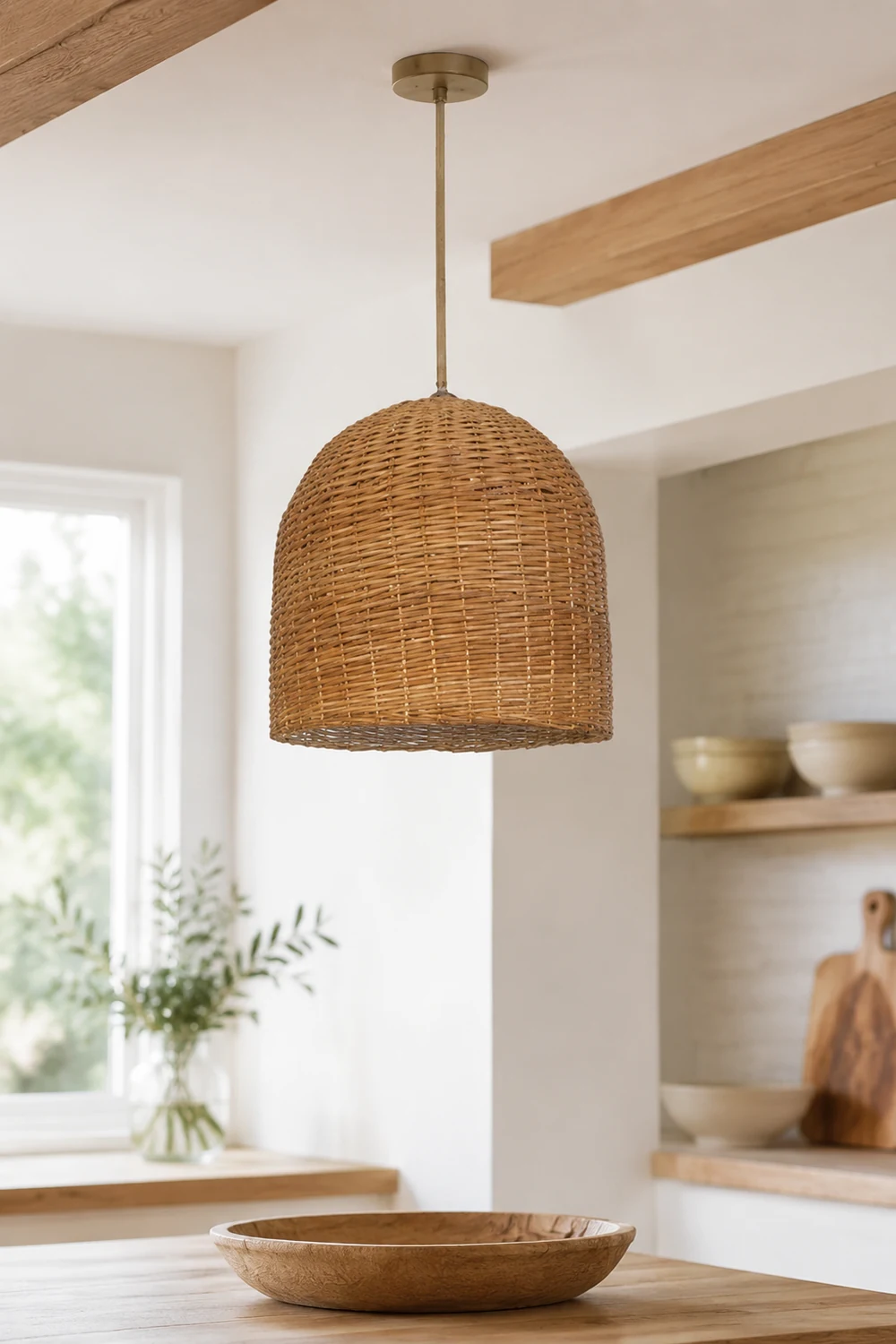 Round Short Bamboo Basket Kitchen Island Pendant Light - Lumpaz